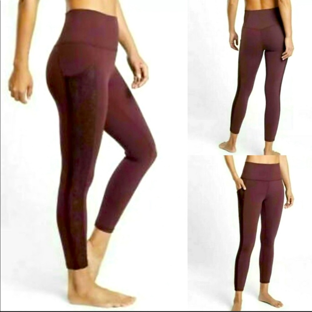 Athleta salutation stash II lace 7/8 tight size medium color burgundy